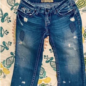 BKE Stella Boot Stretch Ultra Low Rise Jeans Buckle Denim Stretch Womens Size 24